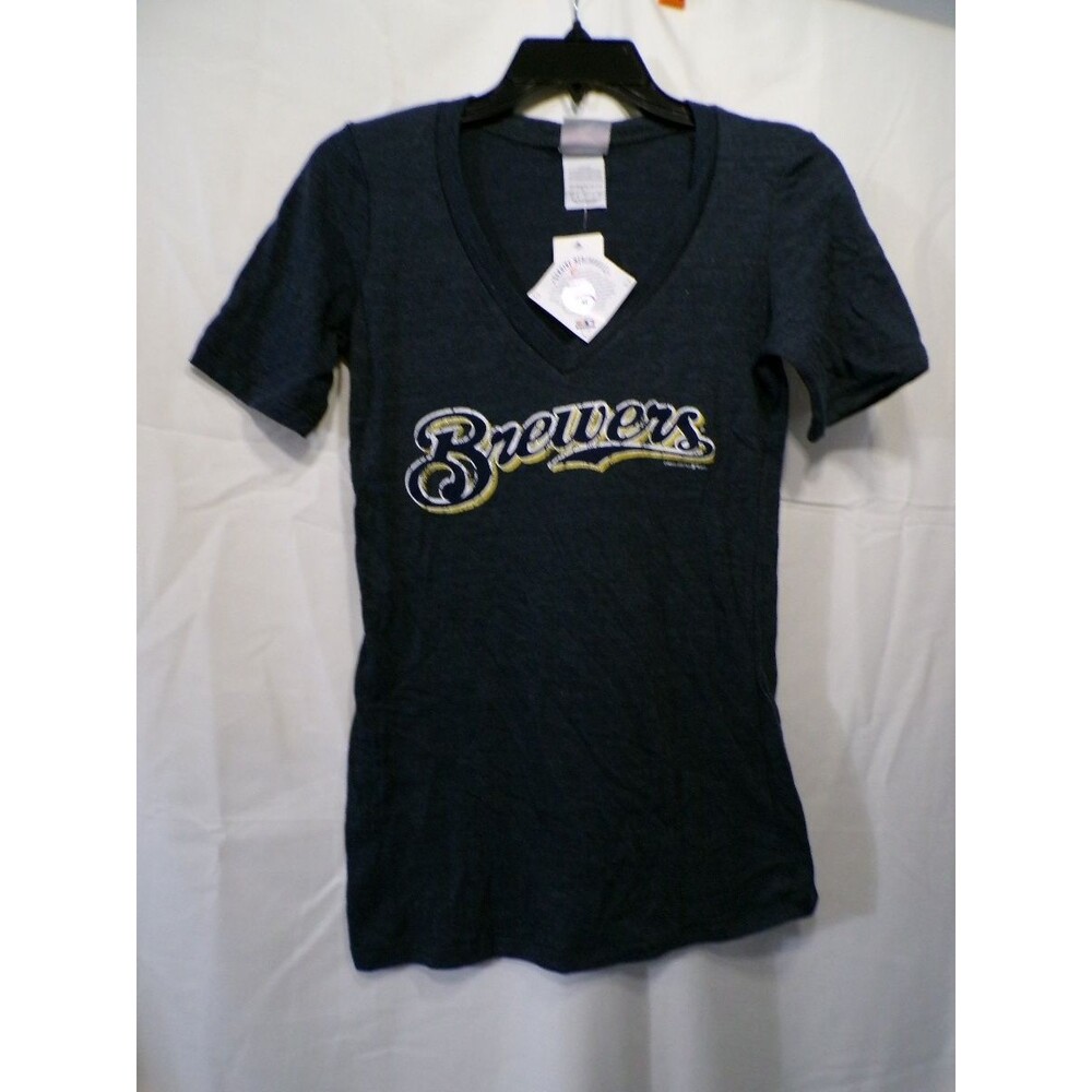 Milwaukee Brewers Women's V Neck T Shirt Size S Navy